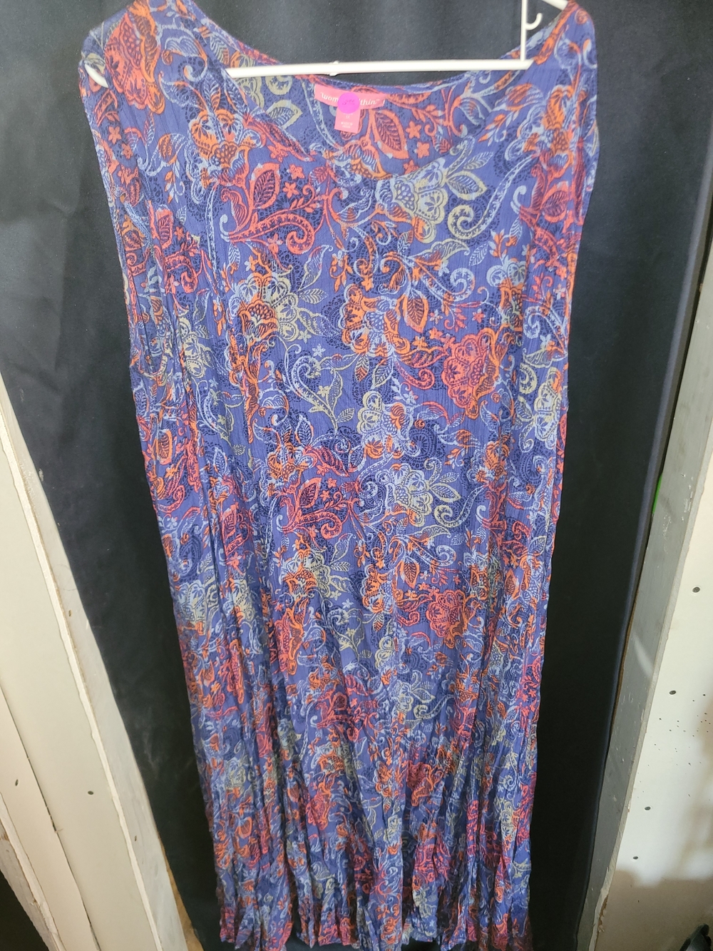 Woman Within Blue Maxi Dress with Coral Paisley Print